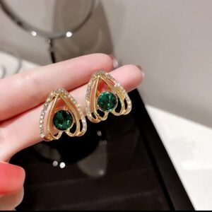 JUALIVA Royal Emerald Gold Designer Earrings with Zircon Detailing