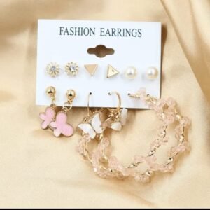 JUALIVA 6-Pair Fashion Earrings Set for Women | Butterfly, Pearl, Floral & Hoop Earrings | Daily & Party Wear Jewelry Combo