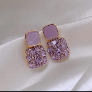 JUALIVA Elegant Lavender Crystal Square Stud Earrings for Women | Premium Party Wear Earrings | Korean Fashion Jewelry