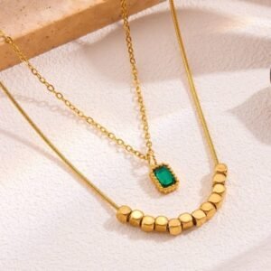 JUALIVA Emerald Grace Anti-Tarnish Layered Necklace