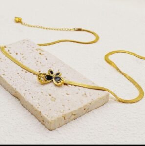 JUALIVA Anti-Tarnish Gold Butterfly Necklace for Women | Black Enamel Butterfly Pendant | Elegant Daily Wear Choker