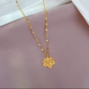 JUALIVA Gold-Plated Leaf Pendant Necklace for Women | Elegant Nature-Inspired Jewellery | Daily Wear Chain