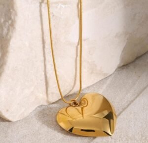 JUALIVA Oversized Gold Heart Pendant Necklace for Women | Glossy Love Pendant Chain | Statement Jewellery