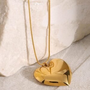 JUALIVA Oversized Gold Heart Pendant Necklace for Women | Glossy Love Pendant Chain | Statement Jewellery