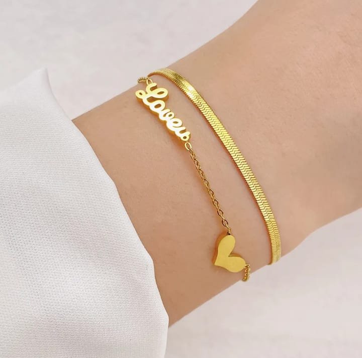 JUALIVA Love & Heart Minimal Gold Bracelet