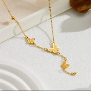 JUALIVA Golden Butterfly Drop Necklace – Elegant Minimal Butterfly Chain Jewellery