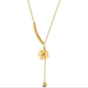 JUALIVA Golden Daisy Drop Necklace – Elegant Floral Adjustable Chain Jewellery