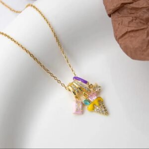 JUALIVA Multicolor Charm Necklace – Luxe Gold Chain with Crystal & Star Charms