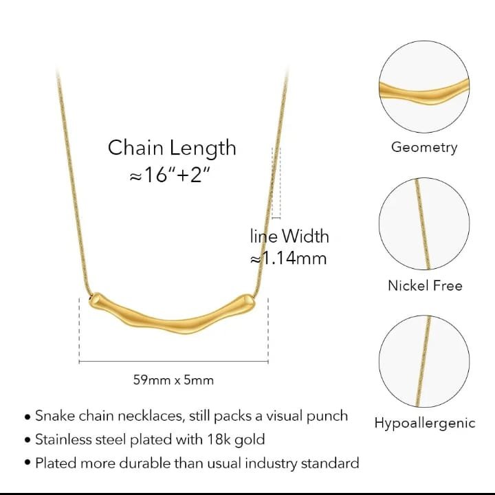 JUALIVA Sculpted Curve Bar Necklace – Minimal Gold Adjustable Statement Chain