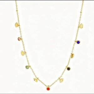 JUALIVA Celestia Multicolor Charm Necklace – Gold Chain with Vibrant Stone Accents