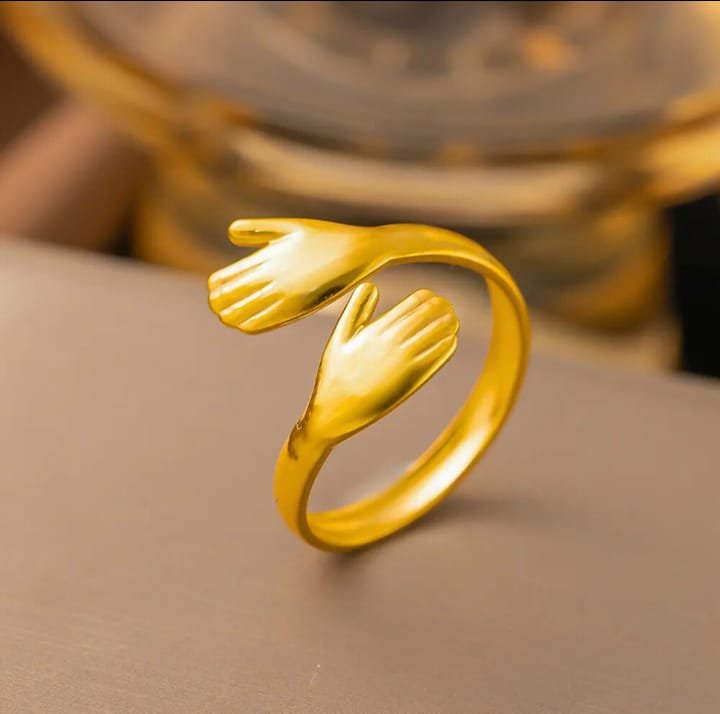 JUALIVA Golden Embrace Hand Ring – Adjustable Symbolic Open Ring for Women