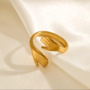 JUALIVA Golden Embrace Hand Ring – Adjustable Symbolic Open Ring for Women