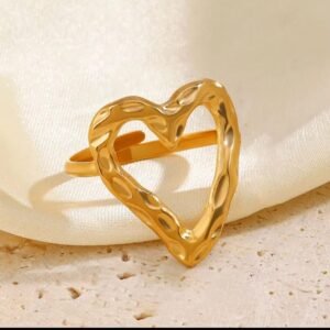 JUALIVA Melted Heart Abstract Gold Ring – Modern Open Heart Statement Ring for Women
