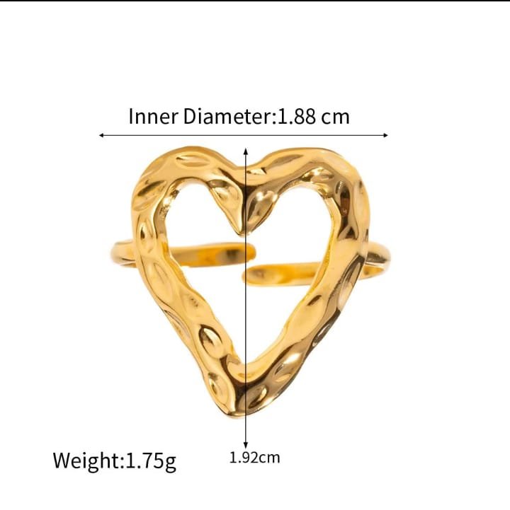 JUALIVA Melted Heart Abstract Gold Ring – Modern Open Heart Statement Ring for Women