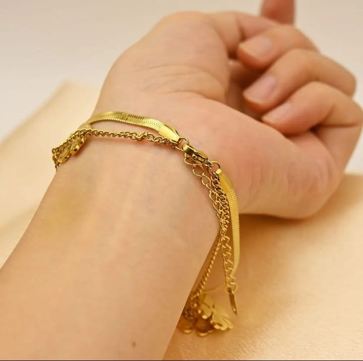 JUALIVA Luxe Layered Gold Chain Bracelet – Adjustable Stainless Steel Everyday Bracelet