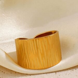 JUALIVA Luxe Textured Wide Gold Ring – Adjustable Stainless Steel Statement Band