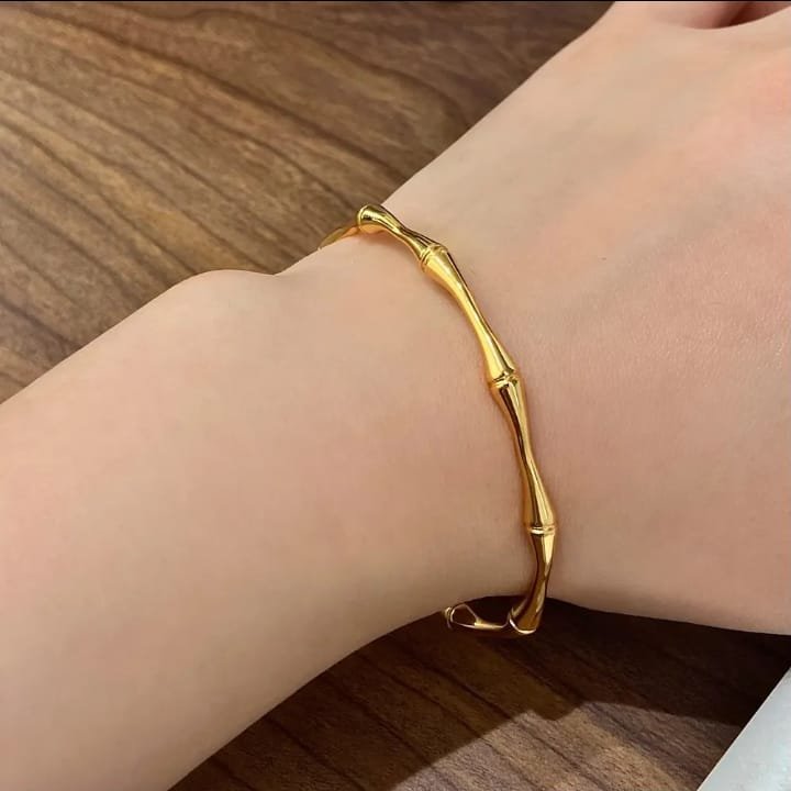 JUALIVA Bamboo Luxe Open Cuff Bracelet