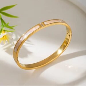 JUALIVA Pearl Inlay Crystal Accent Gold Bangle