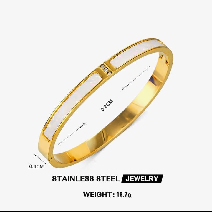 JUALIVA Pearl Inlay Crystal Accent Gold Bangle