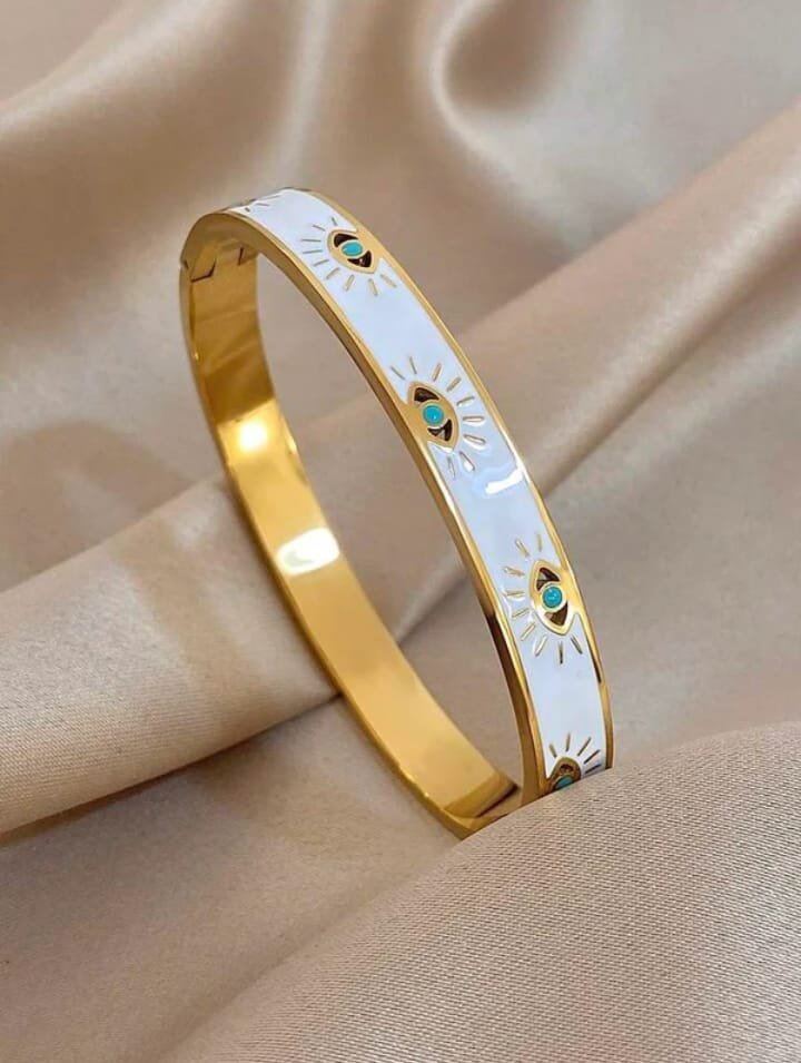 JUALIVA Celestial Evil Eye Enamel Gold Bangle