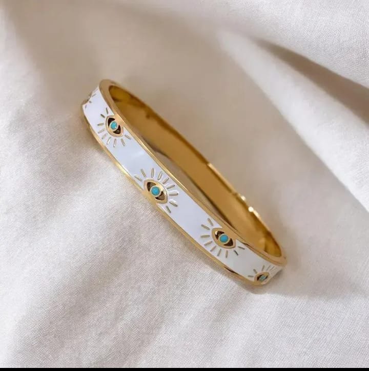 JUALIVA Celestial Evil Eye Enamel Gold Bangle