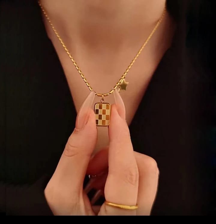 JUALIVA Stellar Checkered Charm Gold Necklace