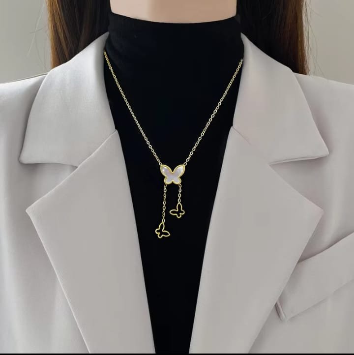 JUALIVA FlutterGrace Butterfly Drop Gold Necklace