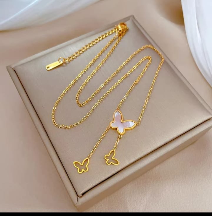 JUALIVA FlutterGrace Butterfly Drop Gold Necklace