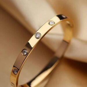 JUALIVA Classic Love Screw Bangle – Gold Finish with Crystal Accents