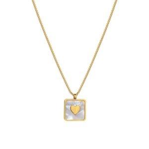 JUALIVA Golden Heart Square Pendant Necklace