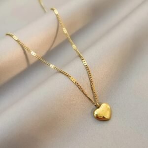 JUALIVA Golden Heart Pendant Necklace – Minimal Love Charm Stainless Steel Jewellery