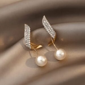 JUALIVA Crystal Curve Pearl Ear Jacket Earrings (Elegant Detachable Design)