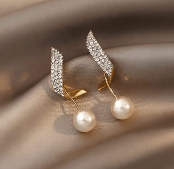 JUALIVA Crystal Curve Pearl Ear Jacket Earrings (Elegant Detachable Design)