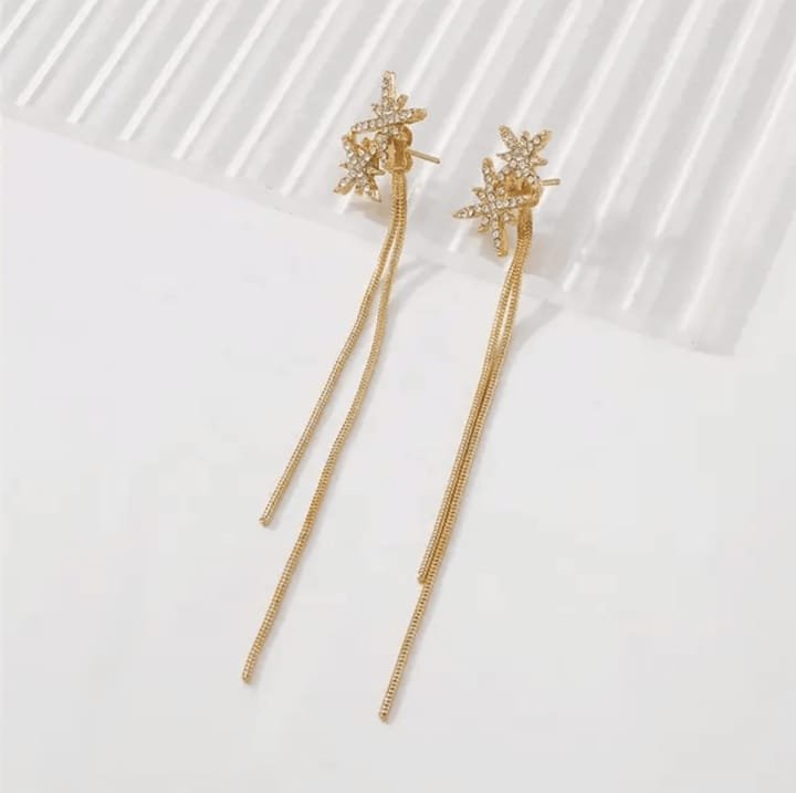 JUALIVA Crystal Star Chain Drop Earrings (Elegant Long Dangle Style)