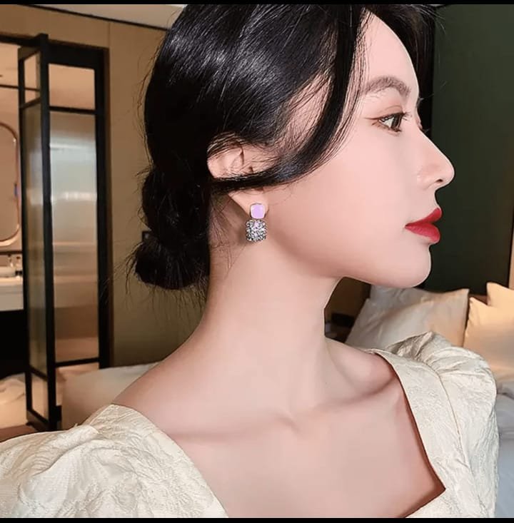 JUALIVA Lavender Crystal Square Stud Earrings (Luxury Statement Style)