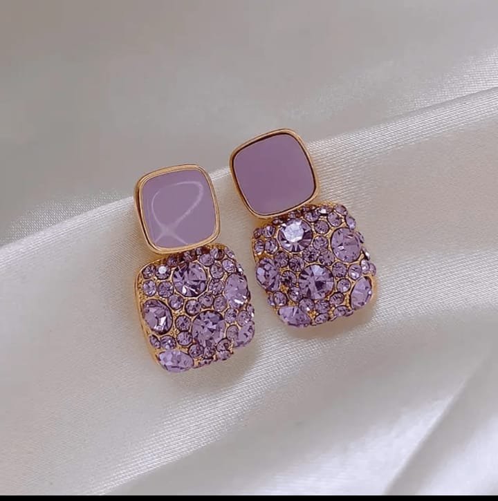 JUALIVA Lavender Crystal Square Stud Earrings (Luxury Statement Style)