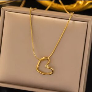 JUALIVA Anti-Tarnish Open Heart Gold Necklace (Minimal Everyday Wear)