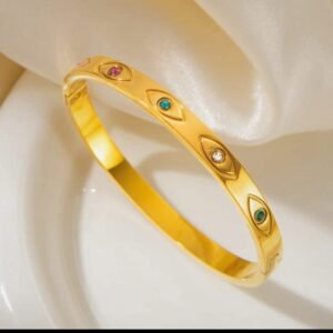 JUALIVA Anti-Tarnish Evil Eye Gold Bangle Bracelet (Luxury Minimal Design)