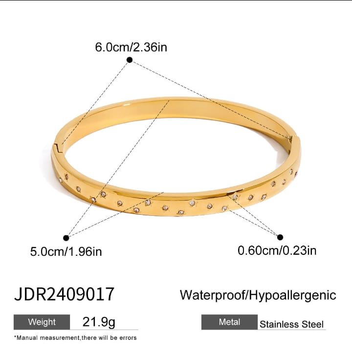 JUALIVA Premium Gold-Plated Crystal Studded Stainless Steel Bangle Bracelet for Women (Waterproof & Hypoallergenic)