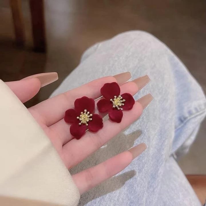 JUALIVA Maroon Flower Velvet Earring